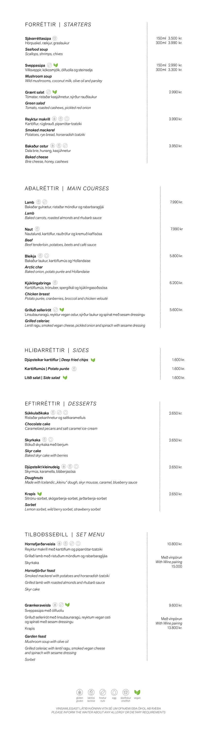 Kvöldverðarseðill