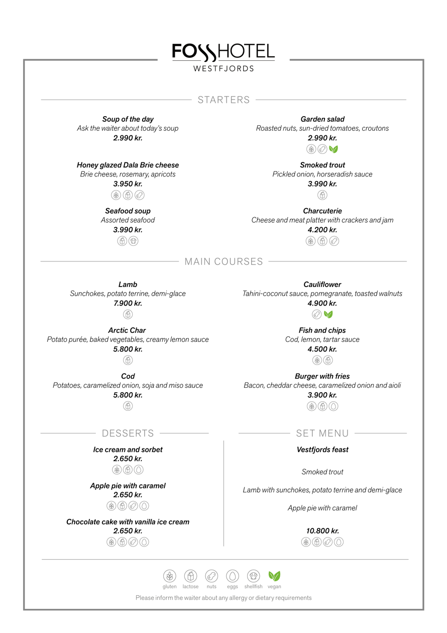 Dinner menu