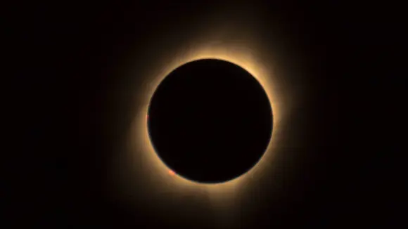 A solar eclipse at totality.