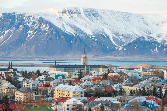 Aerial view of Reykjavík in late winter