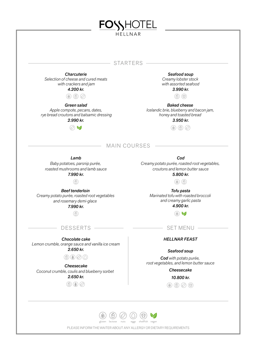 Dinner menu