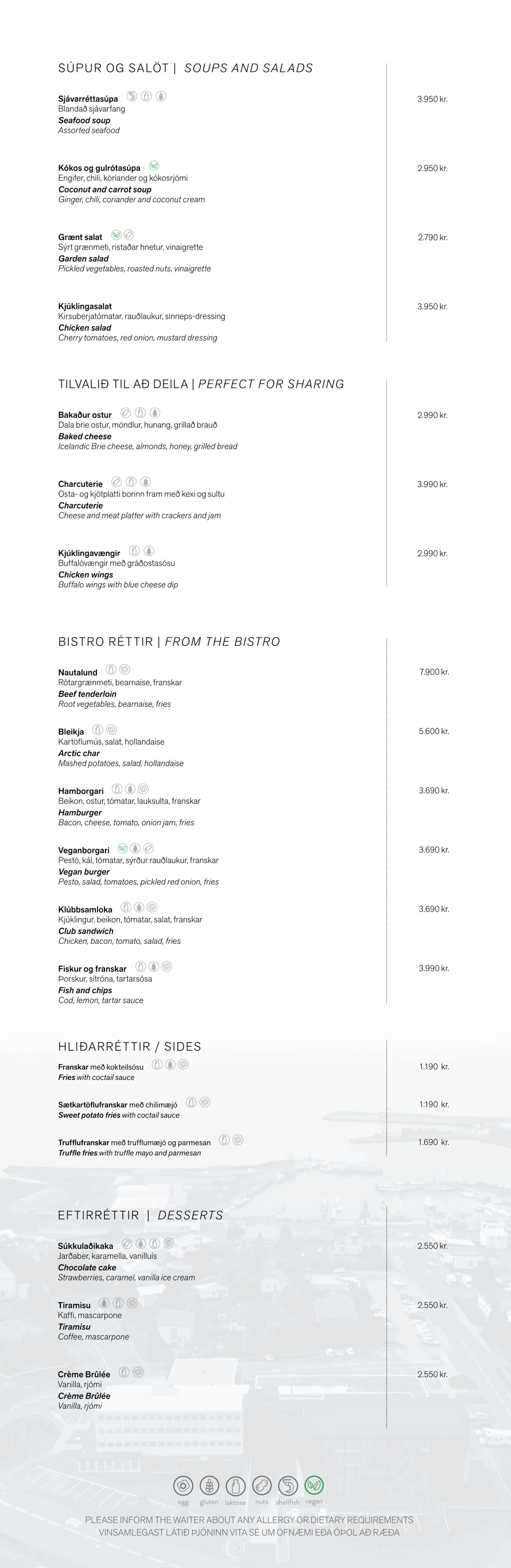 Dinner menu