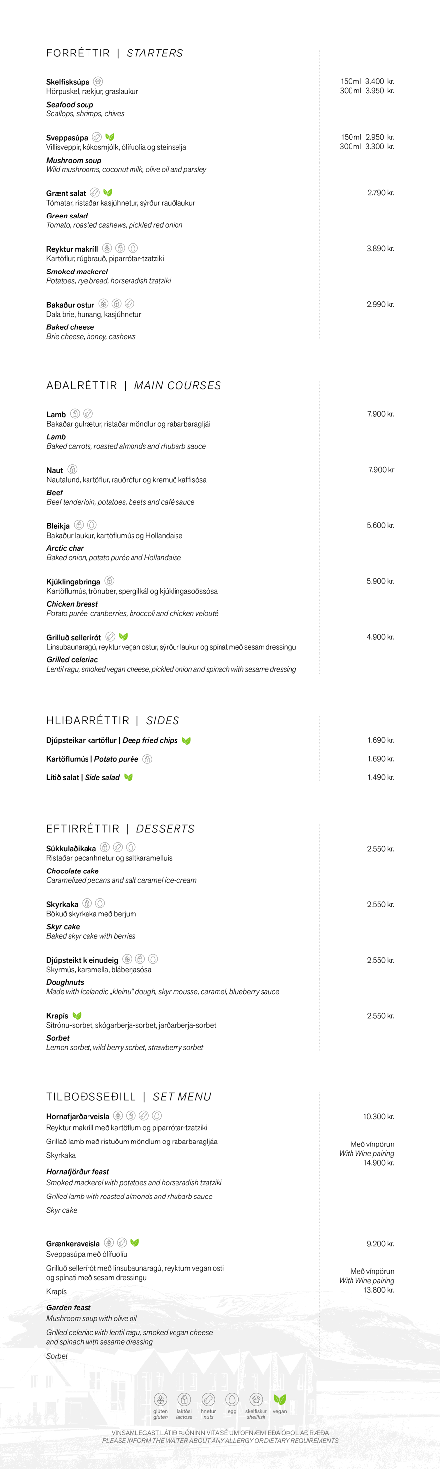 Kvöldverðarseðill