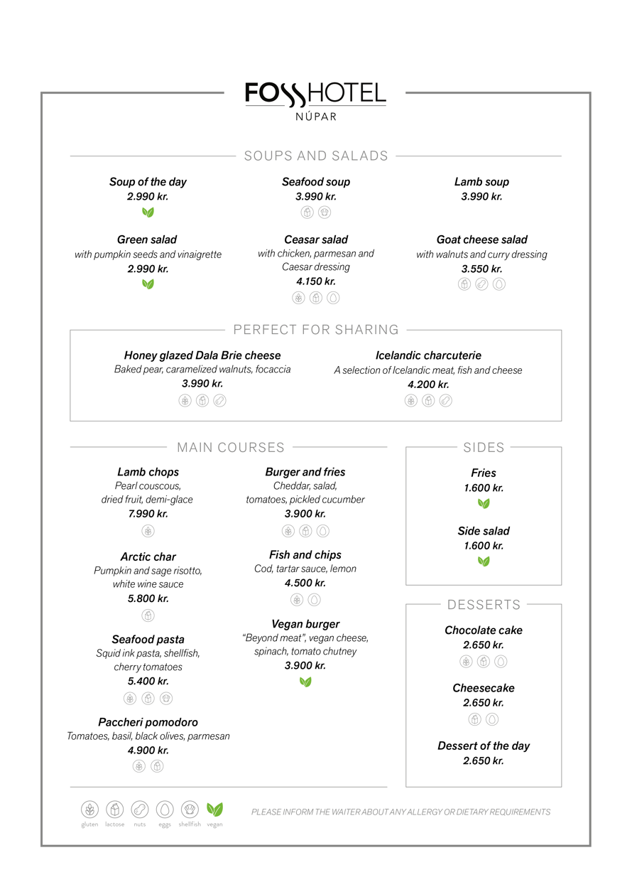 Dinner menu