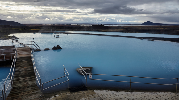 Geothermal Mývatn Nature Baths with vast views behind