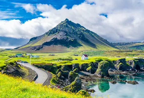 Mountain Stapafell in the background at Arnarstapi Village