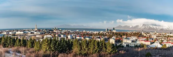 Panoramic view over Reykjavik on a sunny day.