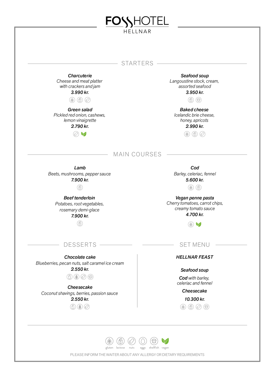Dinner menu