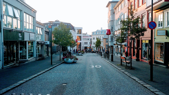 Street in downtown Reykjavik in the morning.