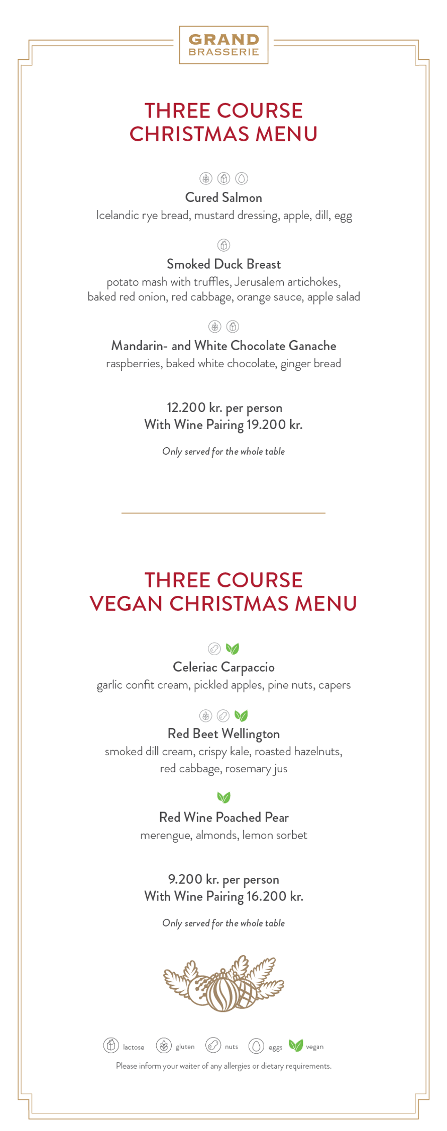 Christmas Dinner menu